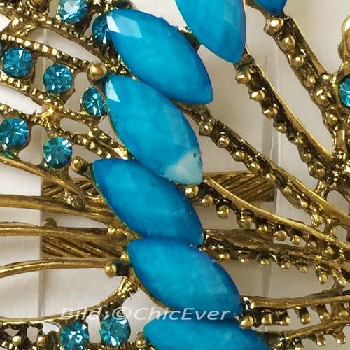 B-Ware Haarspange Pfau Vintage Metall Strass türkis blau gold B5248a